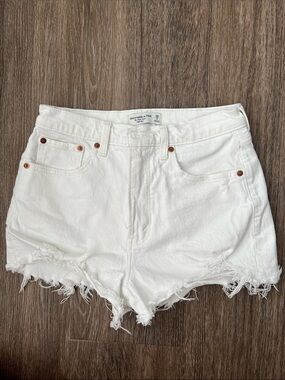 Abercrombie & Fitch White Frayed Hem Denim Shorts